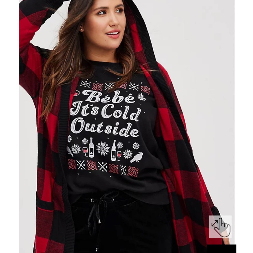 Torrid NWOT Hooded Cardigan Plaid Red Size 2X Buffalo Plaid Longline Pockets - Picture 2 of 8